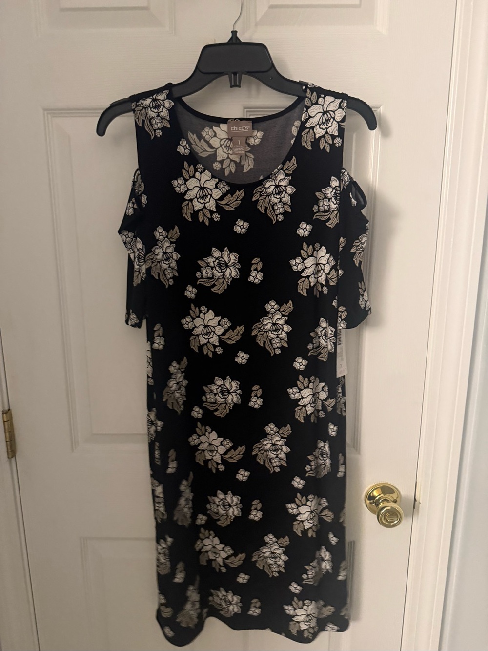 Black Floral Cold-Shoulder Dress
